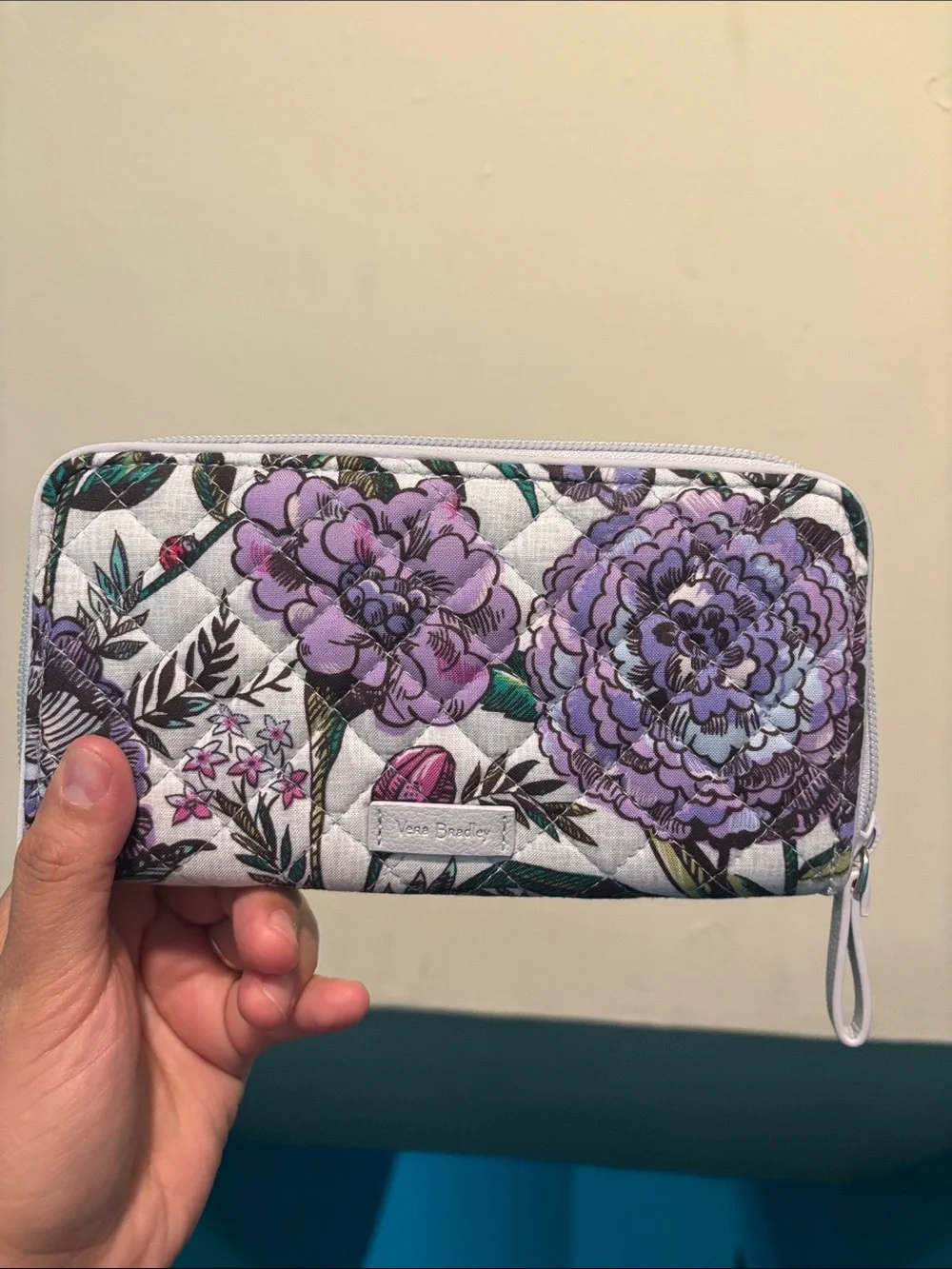 Vera Bradley Lavender Floral Quilted Zip Wallet with Green Accents - Picture 6 of 6